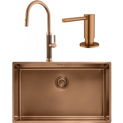 Franke Mythos Masterpiece BXM 210/110-68 Eviye + Mythos Masterpiece Spiralli Armatür + Active Sıvı Sabunluk (Bakır)