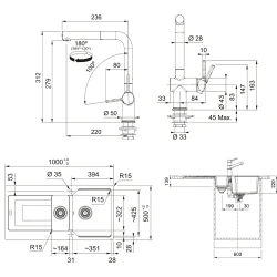 Franke Urban Ubg 651-100 1,5 Gözlü Granit Evye + Active Plus Doccia 2.0 Armatür (Sahara) Hemen Al