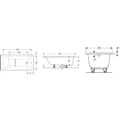 Geberit Supero 150x70 Ayaklı Dikdörtgen Küvet - 554.100.01.1 Hemen Al