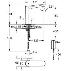 Grohe Eurosmart Cosmopolitan E Çift Su Girişli, Ayarlanabilir Sıcaklık Sınırlayıcısı Fotoselli Lavabo Bataryası - 36422000 Hemen Al