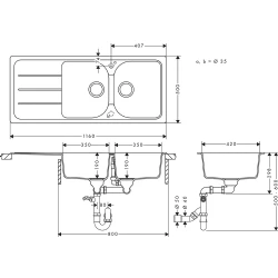 Hansgrohe S52 S520-F735 Beton Gri Ankastre Granit Eviye - 43348380 Hemen Al