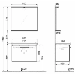 Kale Gris 80 Cm Siyah-Gri Banyo Dolabı Takımı Hemen Al