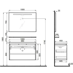 Kale Idea 2.0 100 Cm Pasifik B Çift Çekmeceli Banyo Dolabı Takımı Hemen Al