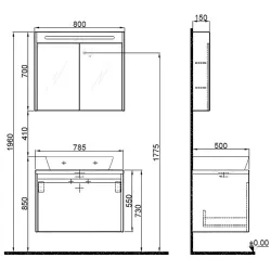 Kale Idea 2.0 80 Cm Pasifik B Tek Çekmeceli Banyo Dolabı Takımı (Ayna Dolap-Çanak Lavabo) Hemen Al