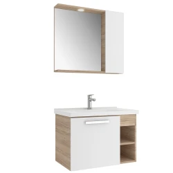 Kale Mare 80 Cm Beyaz-Meşe Banyo Dolabı Takımı
