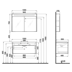 Kale Motion 100 Cm Antrasit-Ceviz Banyo Dolabı Takımı Hemen Al