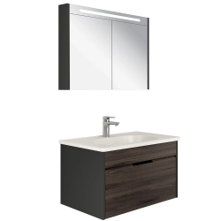 Kale Motion 80 Cm Set Antrasit-Ceviz (Mat Inci Lavabo) Banyo Dolabı