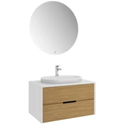 Kale Sole 80 Cm Beyaz-Meşe Banyo Dolabı Takımı (Oval Beyaz Yarı Gömme Lavabo) Hemen Al