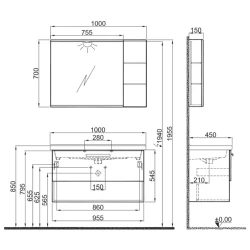 Kale Trevi 100 Cm Antrasit-Ceviz Banyo Dolabı Takımı Hemen Al