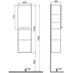 Kale Trevi 40 Cm Antrasit-Ceviz Boy Dolabı (Sağ) Hemen Al