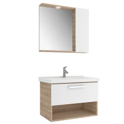 Kale Trevi 80 Cm Beyaz-Meşe Banyo Dolabı Takımı