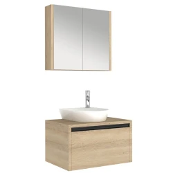Kale Vista 80 Cm Set (Lavabo Dolabı+Ayna Dolabı) Koyu Meşe (Lavabo Hariç) Banyo Dolabı Hemen Al