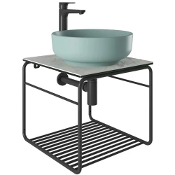 Kale Volo 45 Cm Yuvarlak Mat Adaçayı Yeşili Lavabolu Metal Banyo Mobilya Seti Hemen Al