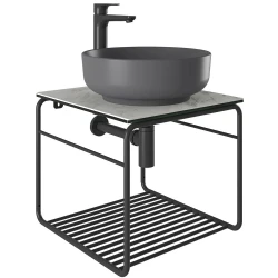 Kale Volo 45 Cm Yuvarlak Mat Antrasit Lavabolu Metal Banyo Mobilya Seti Hemen Al