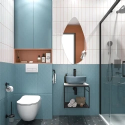 Kale Volo 45 Cm Yuvarlak Mat Mavi Lavabolu Metal Banyo Mobilya Seti Hemen Al