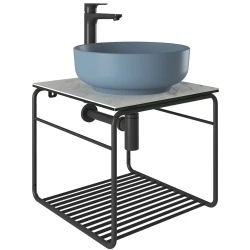 Kale Volo 45 Cm Yuvarlak Mat Mavi Lavabolu Metal Banyo Mobilya Seti Hemen Al
