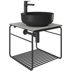 Kale Volo 45 Cm Yuvarlak Mat Siyah Lavabolu Metal Banyo Mobilya Seti Hemen Al