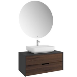 Kale Zero 2.0 100 Cm Antrasit Ceviz Banyo Dolabı (Dörtgen Mat Beyaz Armatür Bantlı Lavabo)