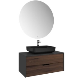 Kale Zero 2.0 100 Cm Antrasit Ceviz Banyo Dolabı (Dörtgen Mat Siyah Armatür Bantlı Lavabo)