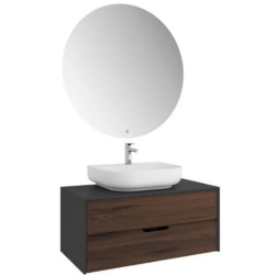 Kale Zero 2.0 100 Cm Antrasit Ceviz Banyo Dolabı (Oval Mat Beyaz Armatür Bantlı Lavabo)