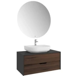 Kale Zero 2.0 100 Cm Antrasit Ceviz Banyo Dolabı (Oval Mat Beyaz Armatür Bantlı Lavabo) Hemen Al