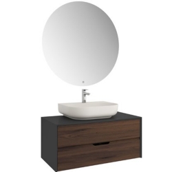 Kale Zero 2.0 100 Cm Antrasit Ceviz Banyo Dolabı (Oval Mat İnci Armatür Bantlı Lavabo)