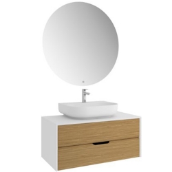 Kale Zero 2.0 100 Cm Beyaz Meşe Banyo Dolabı (Oval Mat Beyaz Armatür Bantlı Lavabo)