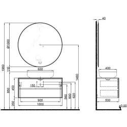 Kale Zero 2.0 100 Cm Beyaz-Meşe (Oval Çanak Lavabo) Banyo Dolabı Takımı Hemen Al