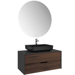 Kale Zero 2.0 100 Cm Set Antrasit & Ceviz (Dörtgen Parlak Siyah Armatür Bantlı Lavabo)