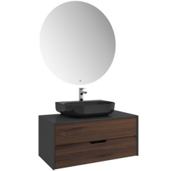 Kale Zero 2.0 100 Cm Set Antrasit & Ceviz (Oval Parlak Siyah Armatür Bantlı Lavabo)