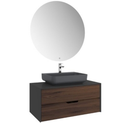 Kale Zero 2.0 100 Cm Set Antrasit Ceviz Banyo Dolabı (Dörtgen Mat Antrasit Armatür Bantlı Lavabo)