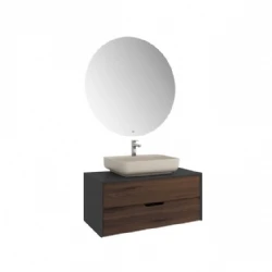 Kale Zero 2.0 100 Cm Antrasit Ceviz Banyo Dolabı (Dörtgen Mat Vizon Armatür Bantlı Lavabo) Hemen Al