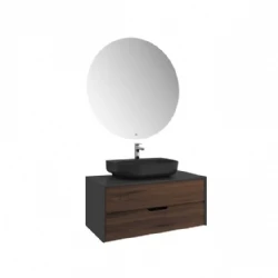 Kale Zero 2.0 100 Cm Antrasit Ceviz Banyo Dolabı (Oval Mat Siyah Armatür Bantlı Lavabo) Hemen Al