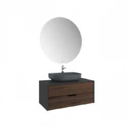 Kale Zero 2.0 100 Cm Set Antrasit Ceviz Banyo Dolabı (Oval Mat Antrasit Armatür Bantlı Lavabo) Hemen Al