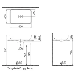 Kale Zero 2.0 60x40 Cm Mat Antrasit-Gri Dikdörtgen Çanak Lavabo Hemen Al