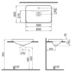 Kale Zero 2.0 60x40 Cm Mat Beyaz Yarı Gömme Dikdörtgen Lavabo Hemen Al