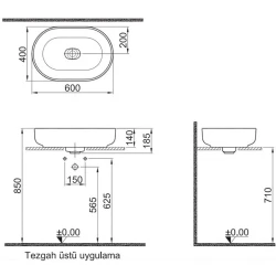 Kale Zero 2.0 60x40 Cm Mat Vizon Oval Çanak Lavabo Hemen Al