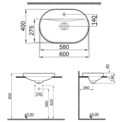Kale Zero 2.0 60x40 Cm Mat Vizon Yarı Gömme Oval Lavabo Hemen Al