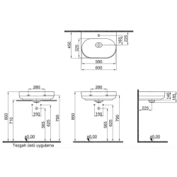 Kale Zero 2.0 60x45 Cm Armatür Bantlı Mat Vizon Oval Tezgah Üzeri Lavabo Hemen Al