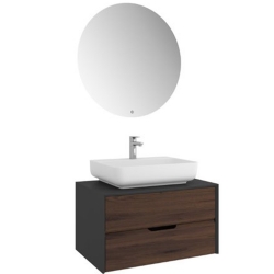 Kale Zero 2.0 80 Cm Antrasit Ceviz Banyo Dolabı (Dörtgen Mat Beyaz Armatür Bantlı Lavabo)
