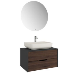 Kale Zero 2.0 80 Cm Antrasit Ceviz Banyo Dolabı (Dörtgen Mat İnci Armatür Bantlı Lavabo)