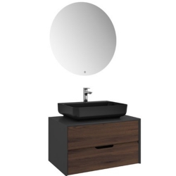 Kale Zero 2.0 80 Cm Antrasit Ceviz Banyo Dolabı (Dörtgen Mat Siyah Armatür Bantlı Lavabo)