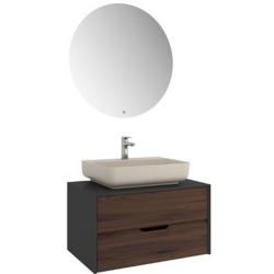 Kale Zero 2.0 80 Cm Antrasit Ceviz Banyo Dolabı (Dörtgen Mat Vizon Armatür Bantlı Lavabo)