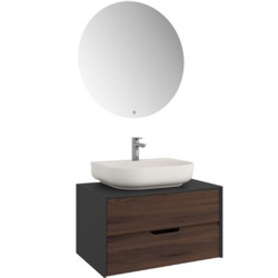 Kale Zero 2.0 80 Cm Antrasit Ceviz Banyo Dolabı (Oval Mat İnci Armatür Bantlı Lavabo)
