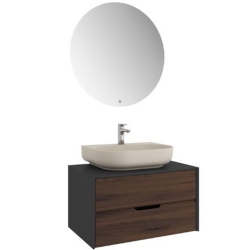 Kale Zero 2.0 80 Cm Antrasit Ceviz Banyo Dolabı (Oval Mat Vizon Armatür Bantlı Lavabo)