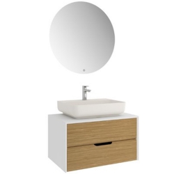 Kale Zero 2.0 80 Cm Beyaz Meşe Banyo Dolabı (Dörtgen Mat İnci Armatür Bantlı Lavabo)