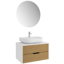Kale Zero 2.0 80 Cm Beyaz Meşe Banyo Dolabı (Oval Mat Beyaz Armatür Bantlı Lavabo)