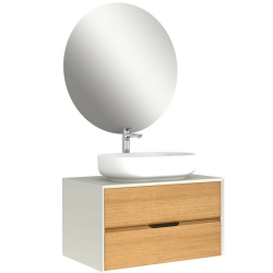 Kale Zero 2.0 80 Cm Beyaz-Meşe (Oval Çanak Lavabo) Banyo Dolabı Takımı
