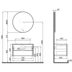 Kale Zero 2.0 80 Cm Antrasit-Ceviz (Oval Çanak Lavabo) Banyo Dolabı Takımı Hemen Al