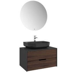 Kale Zero 2.0 80 Cm Set Antrasit & Ceviz (Oval Parlak Siyah Armatür Bantlı Lavabo)